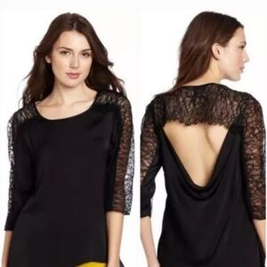 ❤️ BCBGMAXAZRIA ADDY SATIN AND LACE OPEN BACK TOP / BLOUSE, MEDIUM